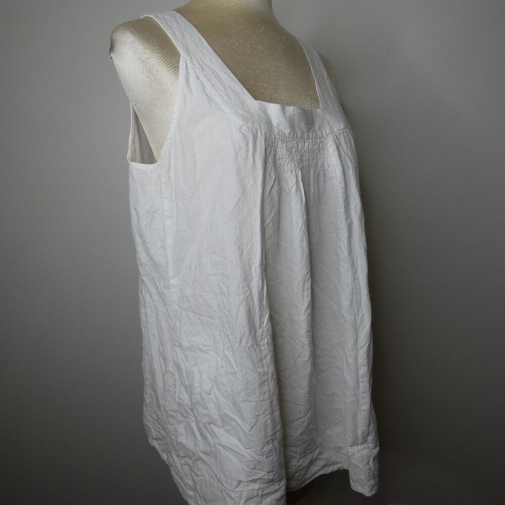 Eileen Fisher Women's L 100% Cotton White Tank Top Smocked Square Neck - Picture 5 of 10